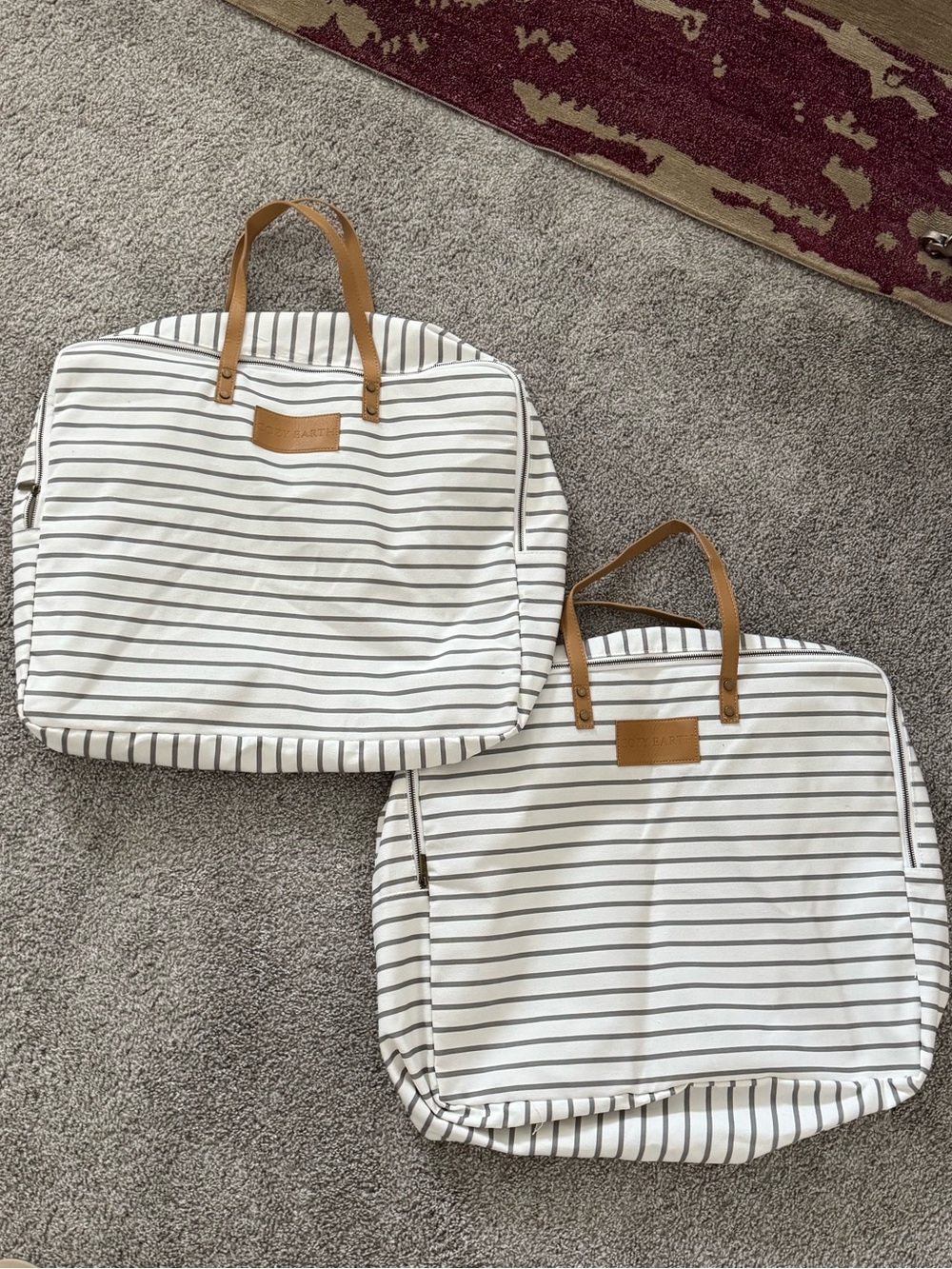 Cozy Earth Striped Canvas Tote with Gray Stripes (Set of 2) (Never Used!)